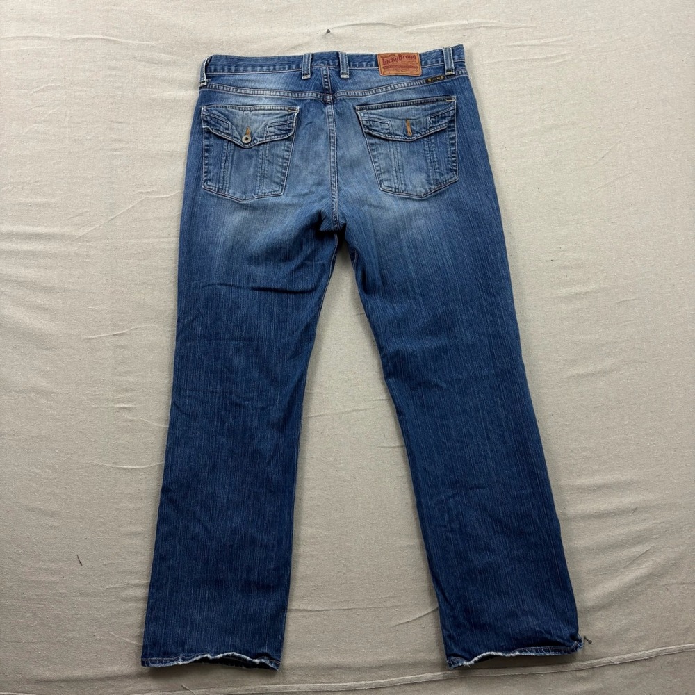 Lucky Brand Vintage Hitchhiker Jeans Men 36 Blue Straight Flap Pocket Distressed